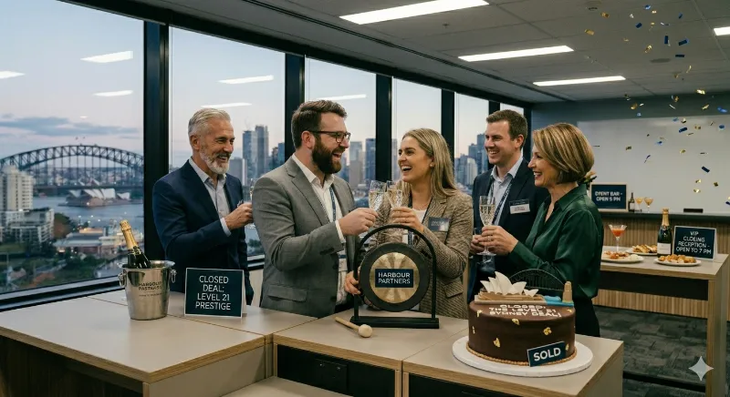 A happy Sydney sales team celebrating a closed deal with premium clients